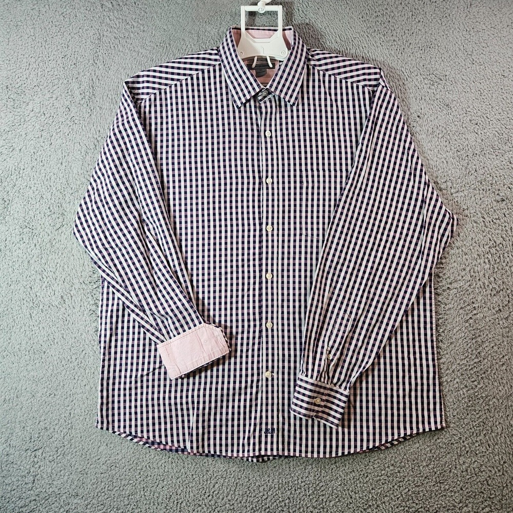 Johnston & Murphy Shirt Men XL Flip Cuff Tailored Fit Button Long Sleeve Plaid
